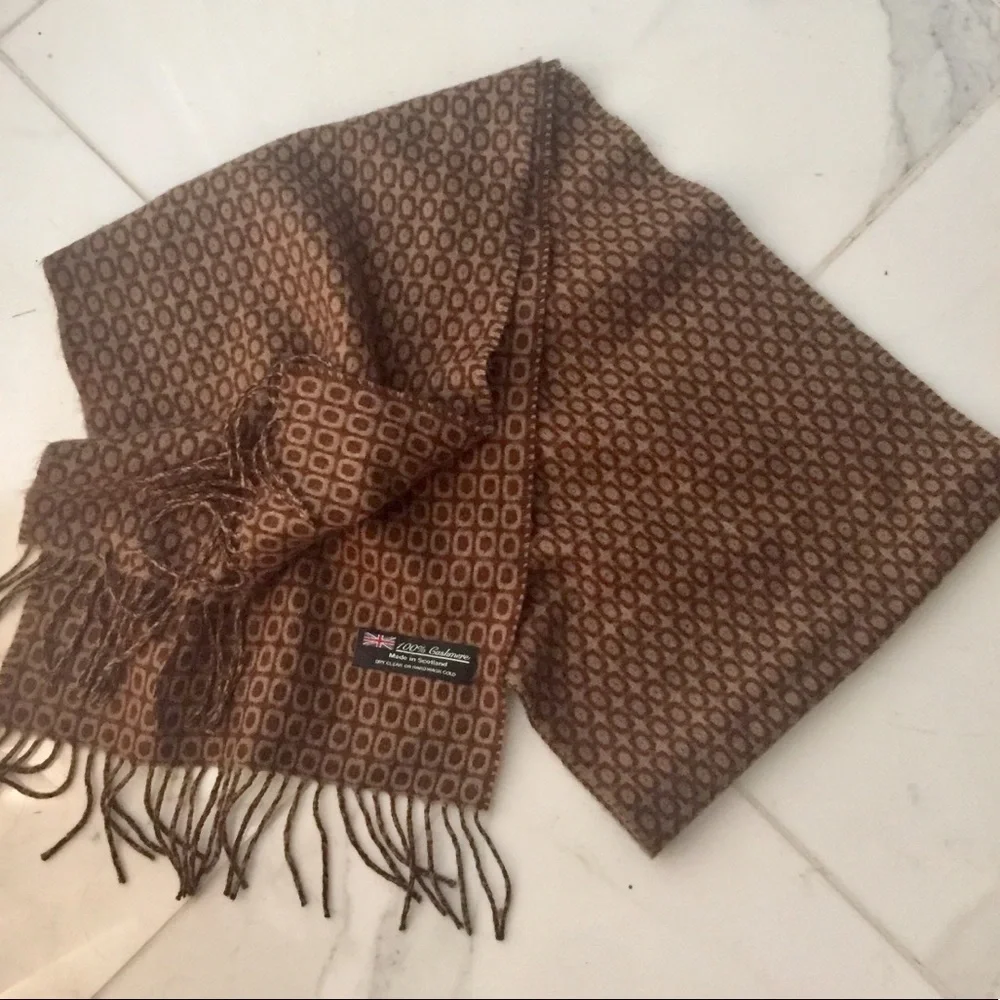 100% CASHMERE Scotland Made Scarf brown beige design